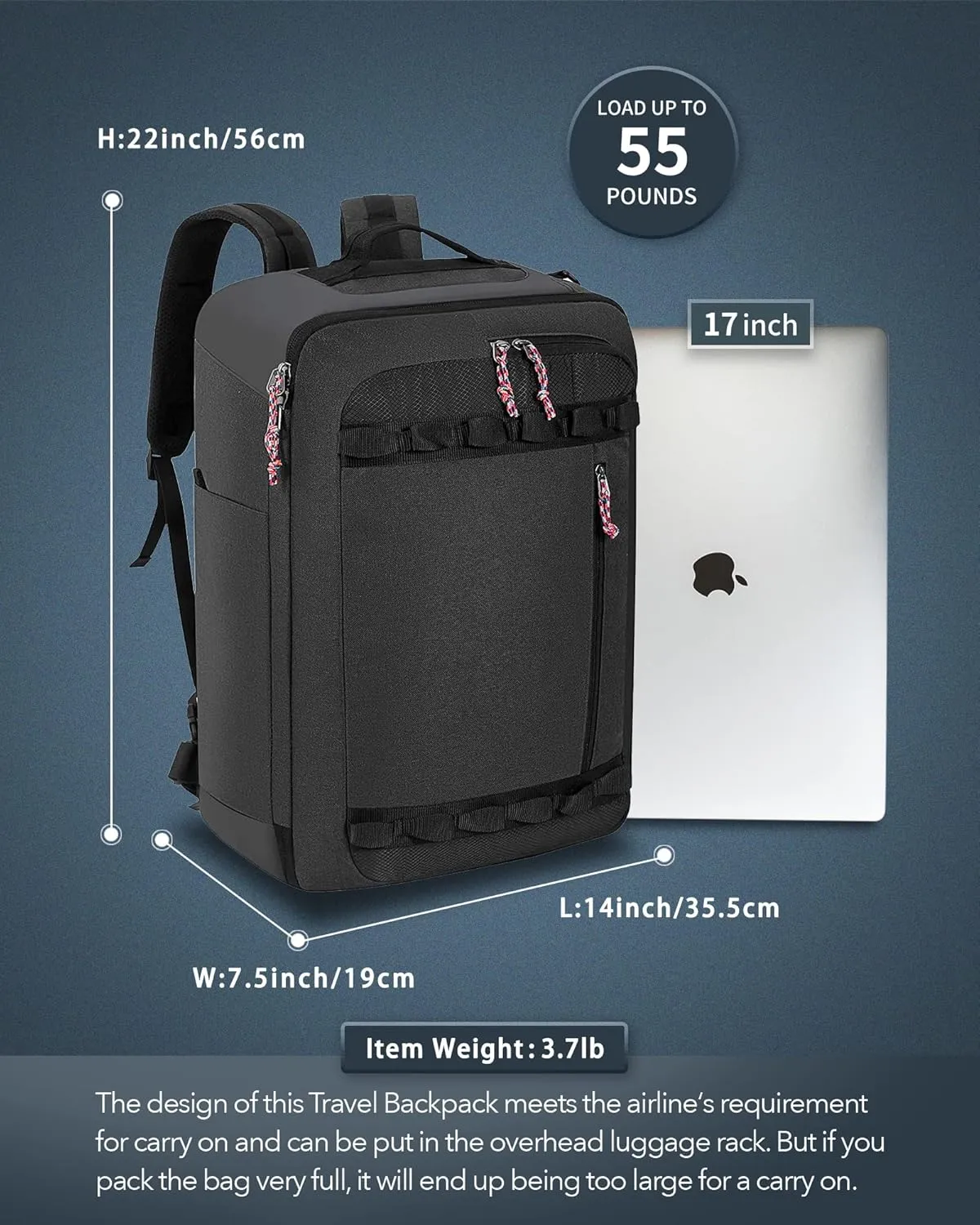 Travel Backpack Flight Approved Carry On Backpack Water Resistant Weekender Bag (Grey)