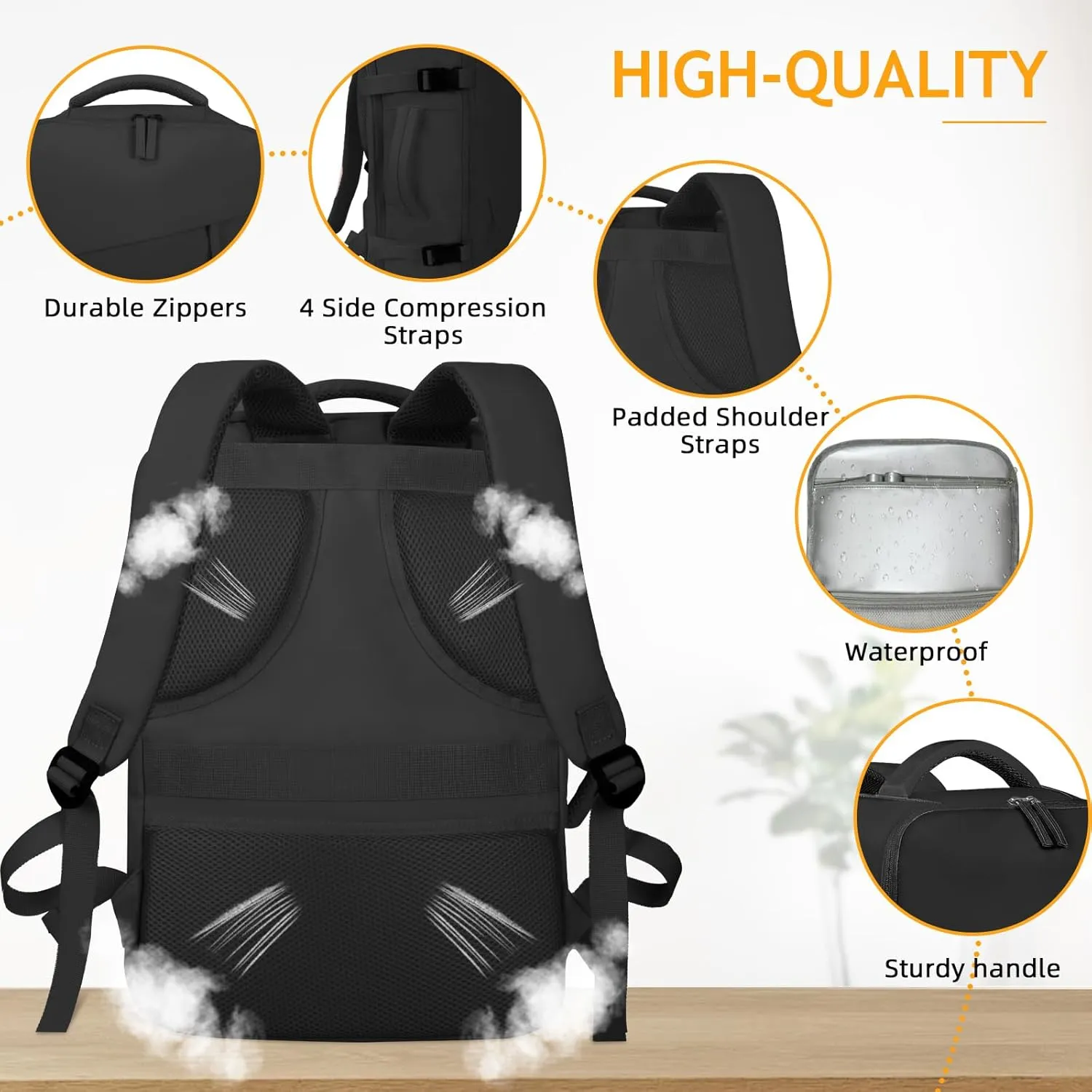 Travel Backpack for Men Women, Carry On Backpack Airlines Approved Personal Item Travel Computer Bag Waterproof Laptop Backpack Business Weekender Overnight Fits 17 Inch Laptop, Black