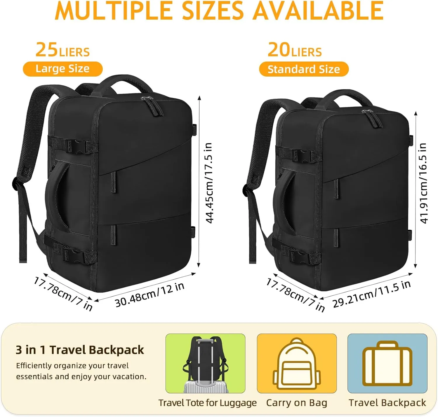 Travel Backpack for Men Women, Carry On Backpack Airlines Approved Personal Item Travel Computer Bag Waterproof Laptop Backpack Business Weekender Overnight Fits 17 Inch Laptop, Black
