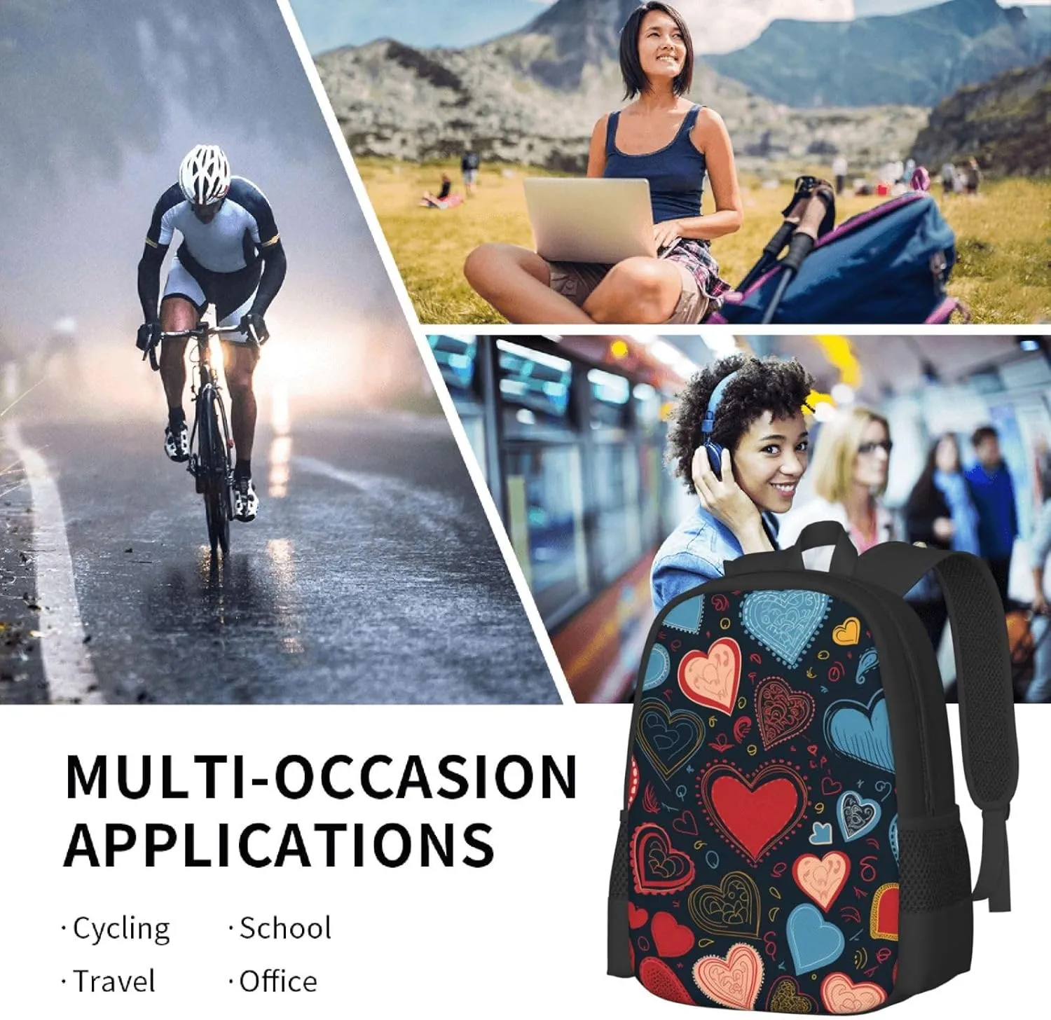 Travel Backpack for Women Men Laptop Backpack 15.6 Inch Computer Bag arious heart shapes Carry on Backpack