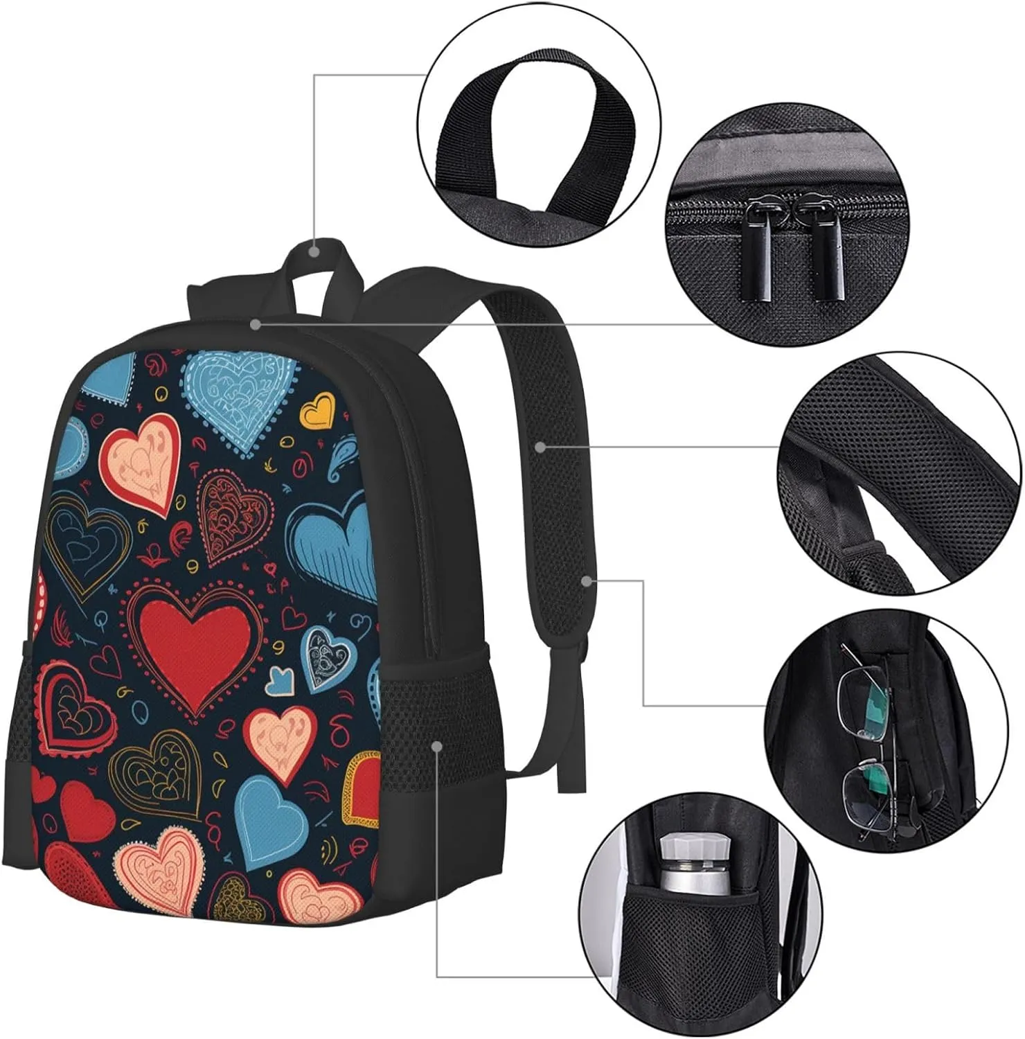 Travel Backpack for Women Men Laptop Backpack 15.6 Inch Computer Bag arious heart shapes Carry on Backpack
