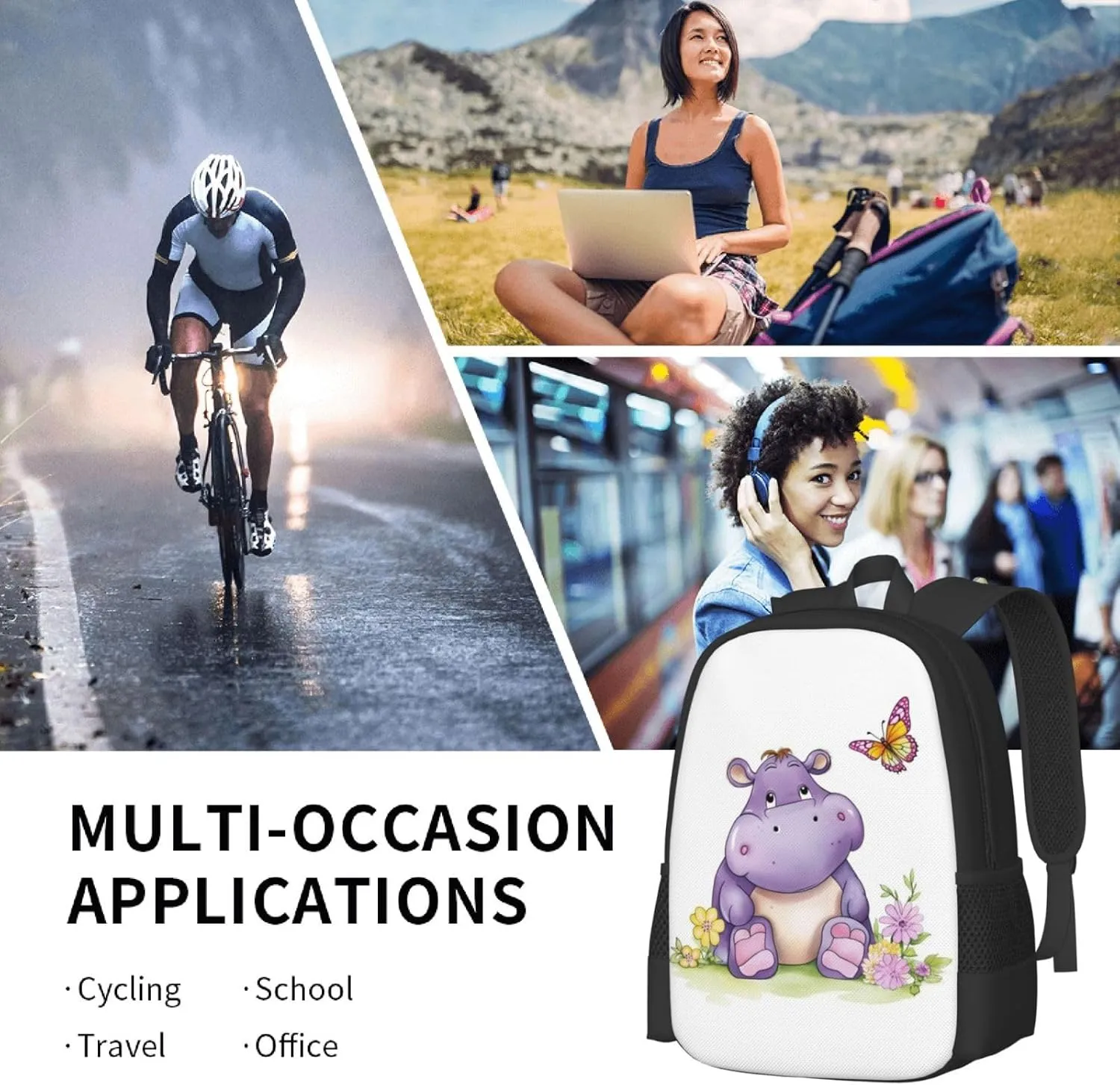 Travel Backpack for Women Men Laptop Backpack 15.6 Inch Computer Bag Butterfly and hippo Carry on Backpack