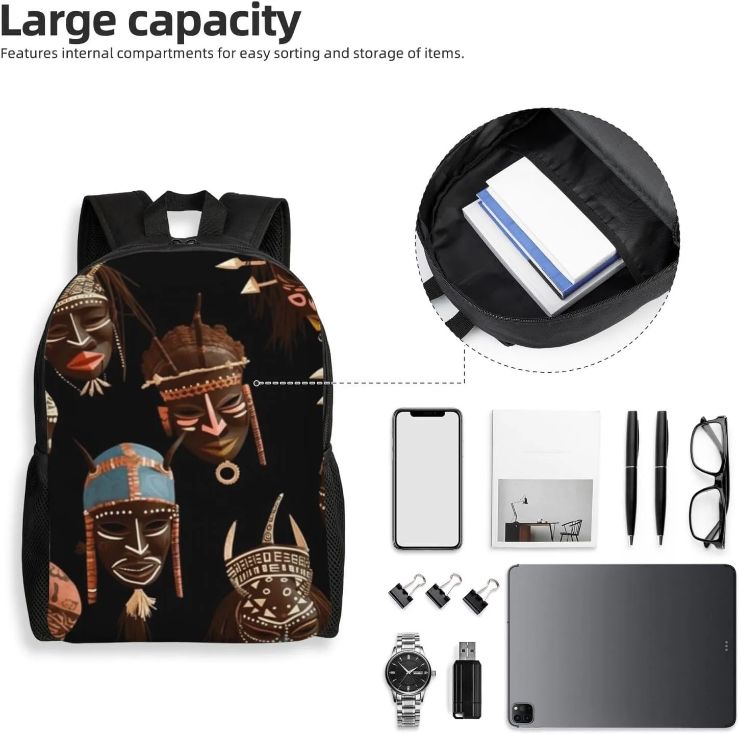 Travel Backpack for Women Men Lightweight 17 inch Laptop Bag African Ritual Ethnic Tribal Backpack Casual Daypack