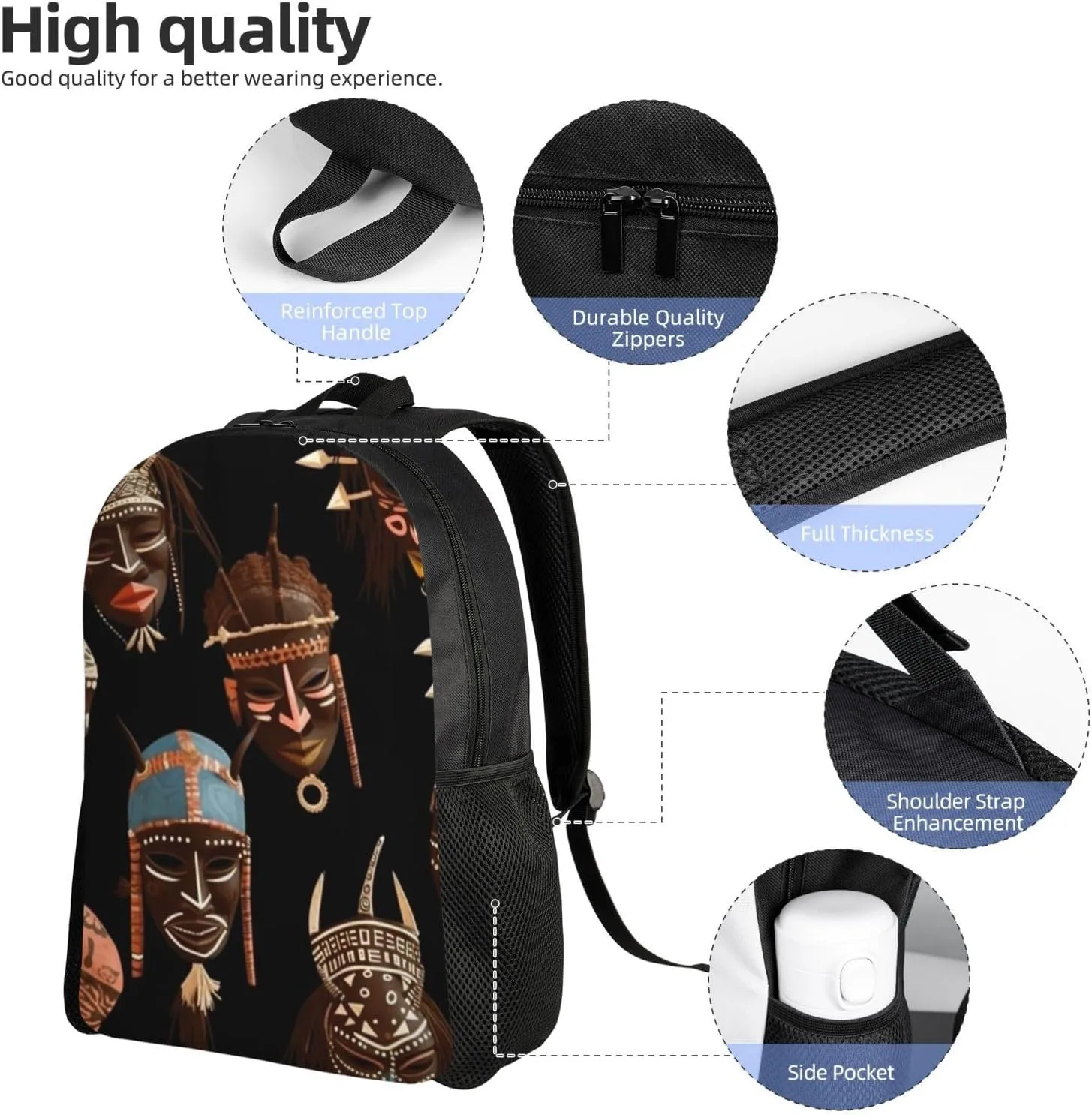 Travel Backpack for Women Men Lightweight 17 inch Laptop Bag African Ritual Ethnic Tribal Backpack Casual Daypack