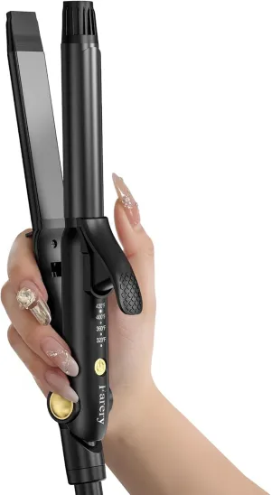 Travel Curling Iron 1 Inch & Flat Iron, 2-in-1 Europe Compact Travel Size, Dual Voltage Mini Hair Straightener with 4 Adjustable Temp for Short Hair