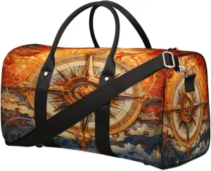 Travel Duffel Bag for Men & Women, Foldable Sports Gym Bag Tote Bag with Adjustable Shoulder Straps,Vintage Compass Ocean Overnight Weekender Carry On Bag for Workout, Yoga, Swimming