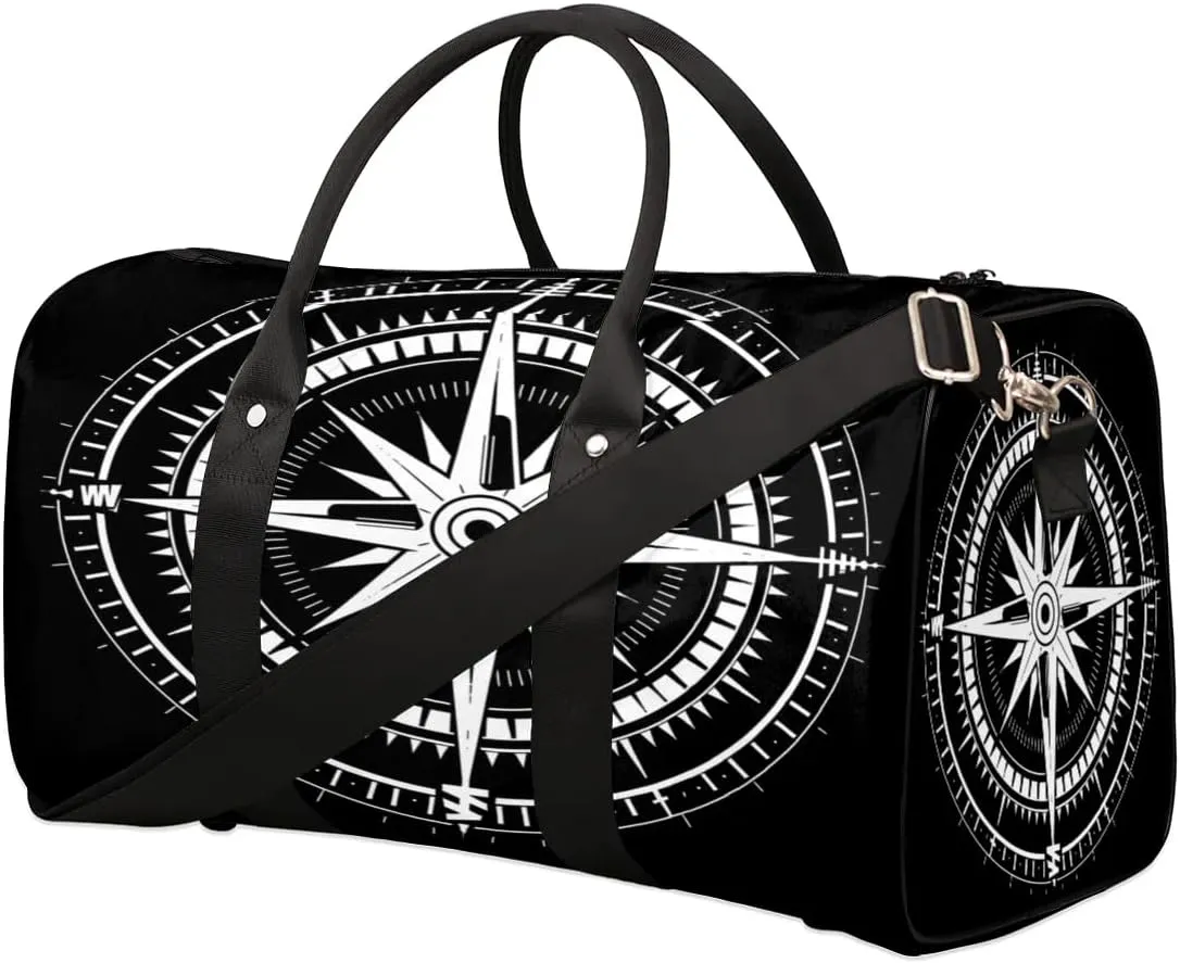 Travel Duffle Bag White Compass Foldable Travel Bags for Men Women, 17 Inch Gym Bag Workout Bag Carry on Weekender Overnight Bag for Gym Travel
