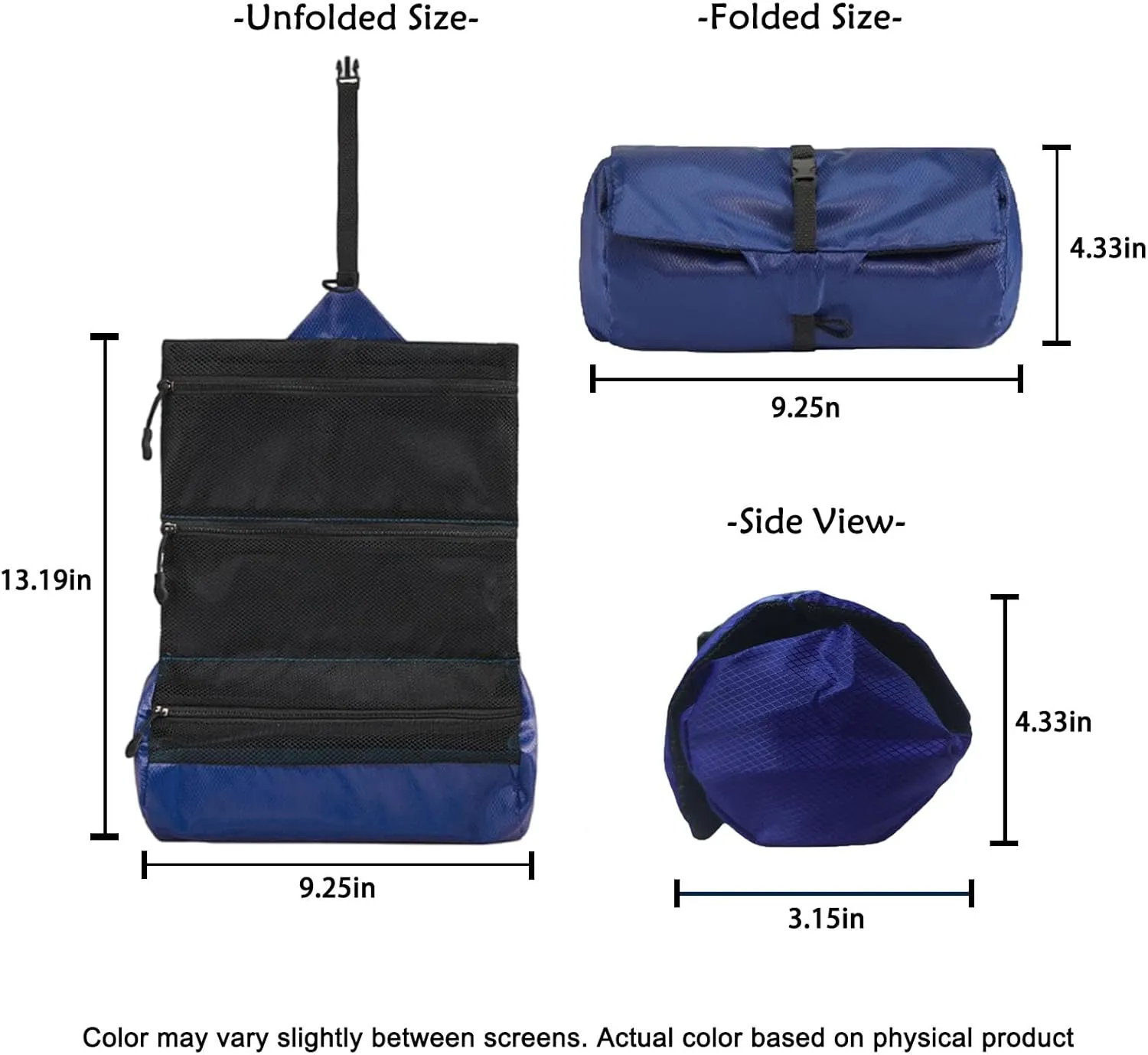 Travel Foldable Toiletry Bags for Women & Men Water-resistant Shaving Bag for Toiletries Accessories Makeup & Travel Essentials Lightweight Durable & Portable Organizer (Navy blue)