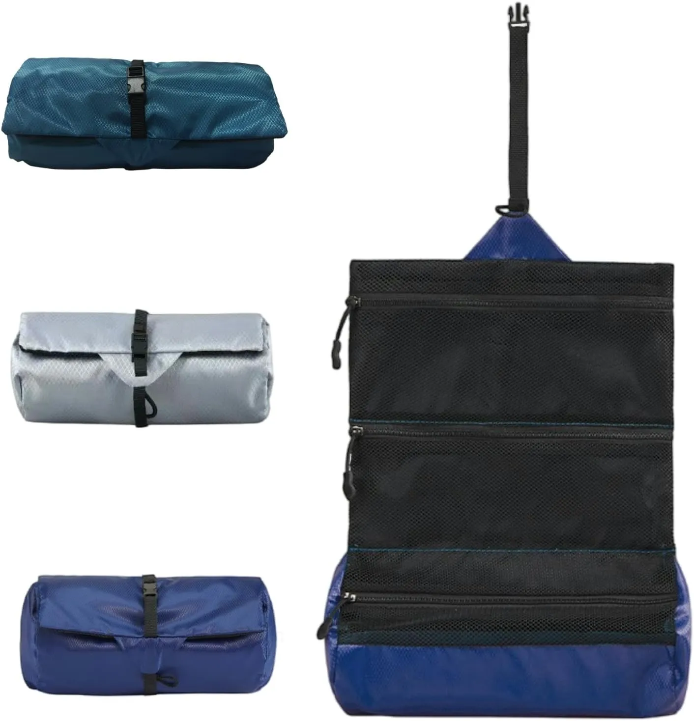 Travel Foldable Toiletry Bags for Women & Men Water-resistant Shaving Bag for Toiletries Accessories Makeup & Travel Essentials Lightweight Durable & Portable Organizer (Navy blue)