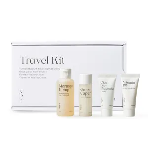 Travel Kit - Mini Travel Size Skincare Essentials - Moringa Hemp Gel Cleanser, Green Caper Toner Essence, Cica Bio-Placenta Cream, B9 Tone-Up Cream (4 items)