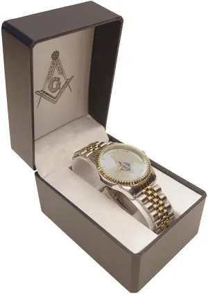 Treasure Gurus Analog Masonic Silver Gold Dress Wrist Watch Mens Accessories Mason Lodge Officer Gift