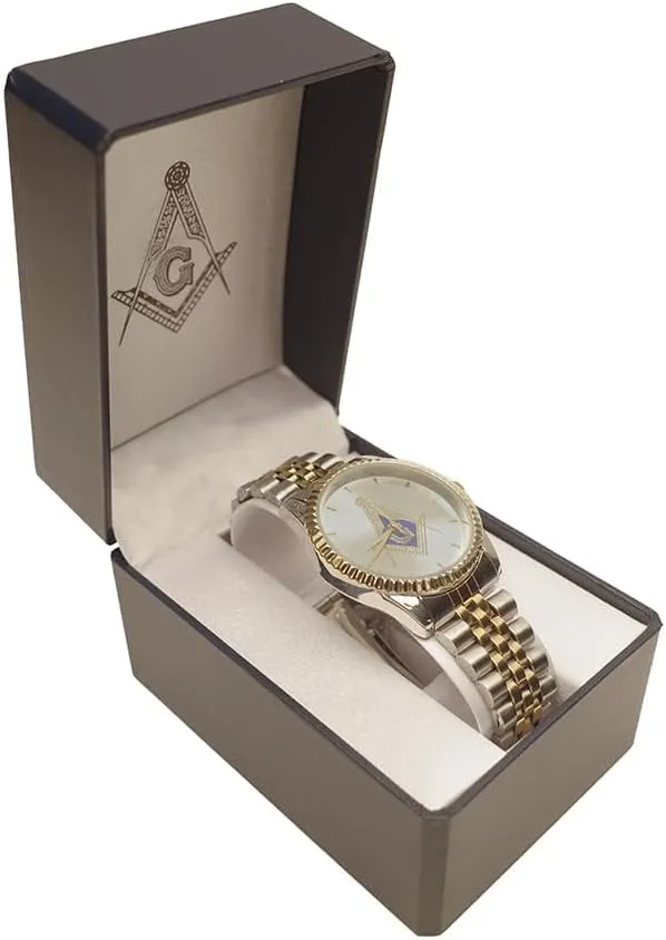 Treasure Gurus Analog Masonic Silver Gold Dress Wrist Watch Mens Accessories Mason Lodge Officer Gift