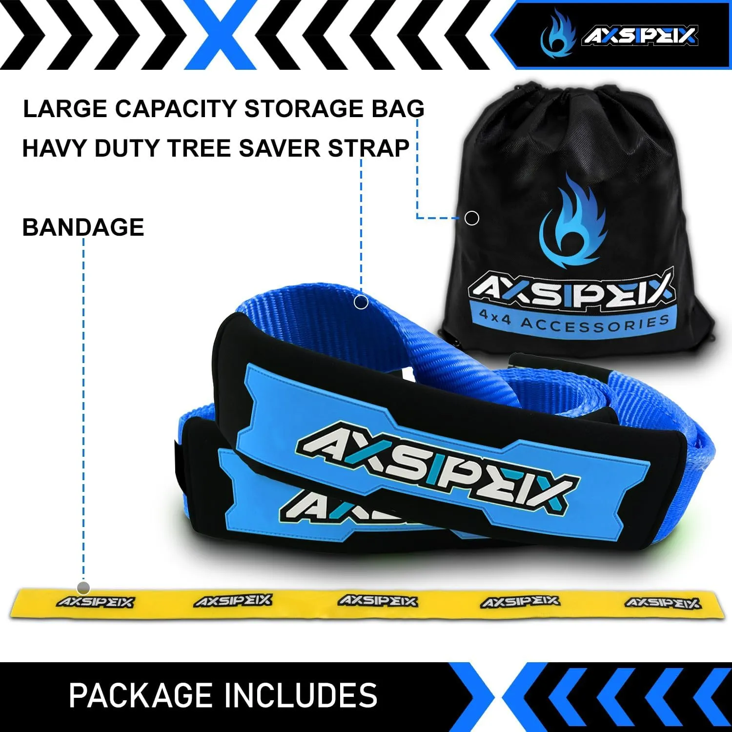Tree Saver Strap 3in x 8ft (36,500 lbs), Includes: Heavy Duty Reinforced Draw String   Havy Duty Storage Bag, Truck, SUV, ATV Off Road Tree Saver Strap Kit