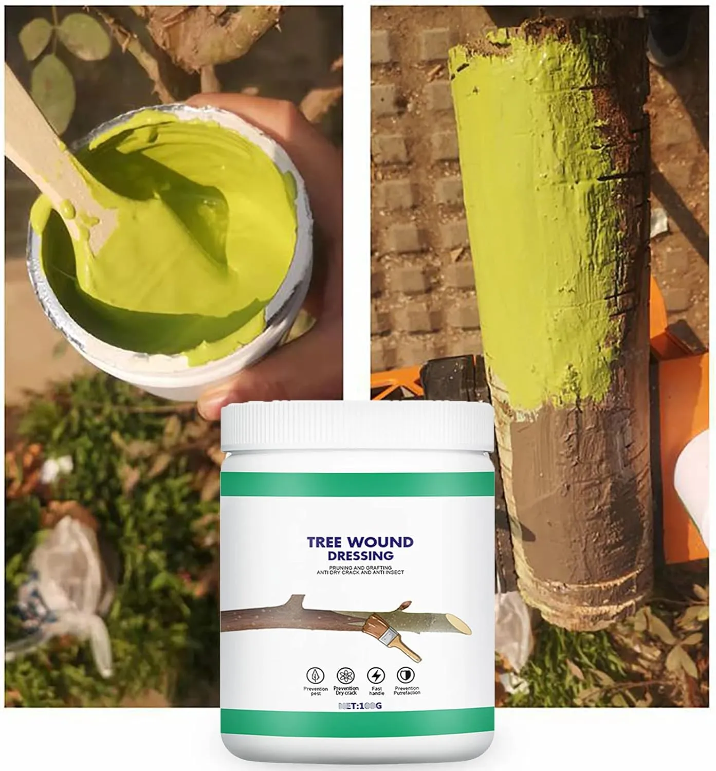 Tree Wound Sealer, Tree Pruning Sealer, Tree Grafting Supplies, Tree Wound Sealer Healing Paste, Bonsai Cut Paste, Pruning Sealer And Tree Wound Dressing for Trees, Shrubs, Roses (3Pcs*100g  3*Brush)