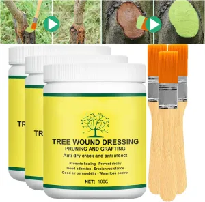 Tree Wound Sealer, Tree Pruning Sealer, Tree Grafting Supplies, Tree Wound Sealer Healing Paste, Bonsai Cut Paste, Pruning Sealer And Tree Wound Dressing for Trees, Shrubs, Roses (3Pcs*100g  3*Brush)