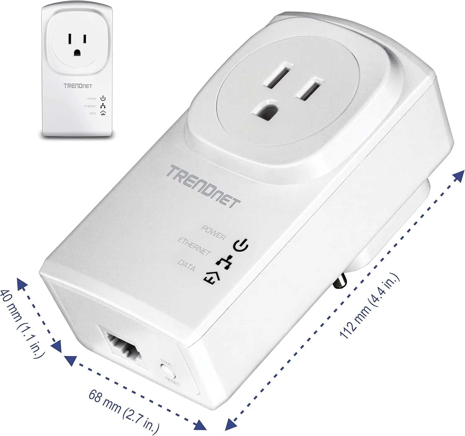 TRENDnet Powerline 500 AV Nano Adapter Kit with Built-in Outlet, Power Outlet Pass-Through, Includes 2 x TPL-407E Adapters, Plug & Play, Ideal for Smart TVs, Gaming, White, TPL-407E2K