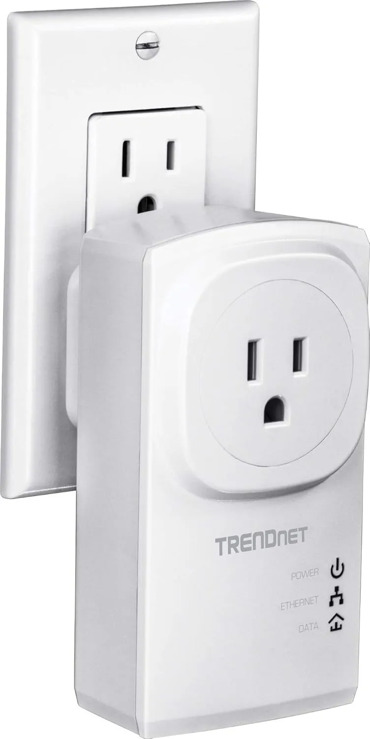 TRENDnet Powerline 500 AV Nano Adapter Kit with Built-in Outlet, Power Outlet Pass-Through, Includes 2 x TPL-407E Adapters, Plug & Play, Ideal for Smart TVs, Gaming, White, TPL-407E2K