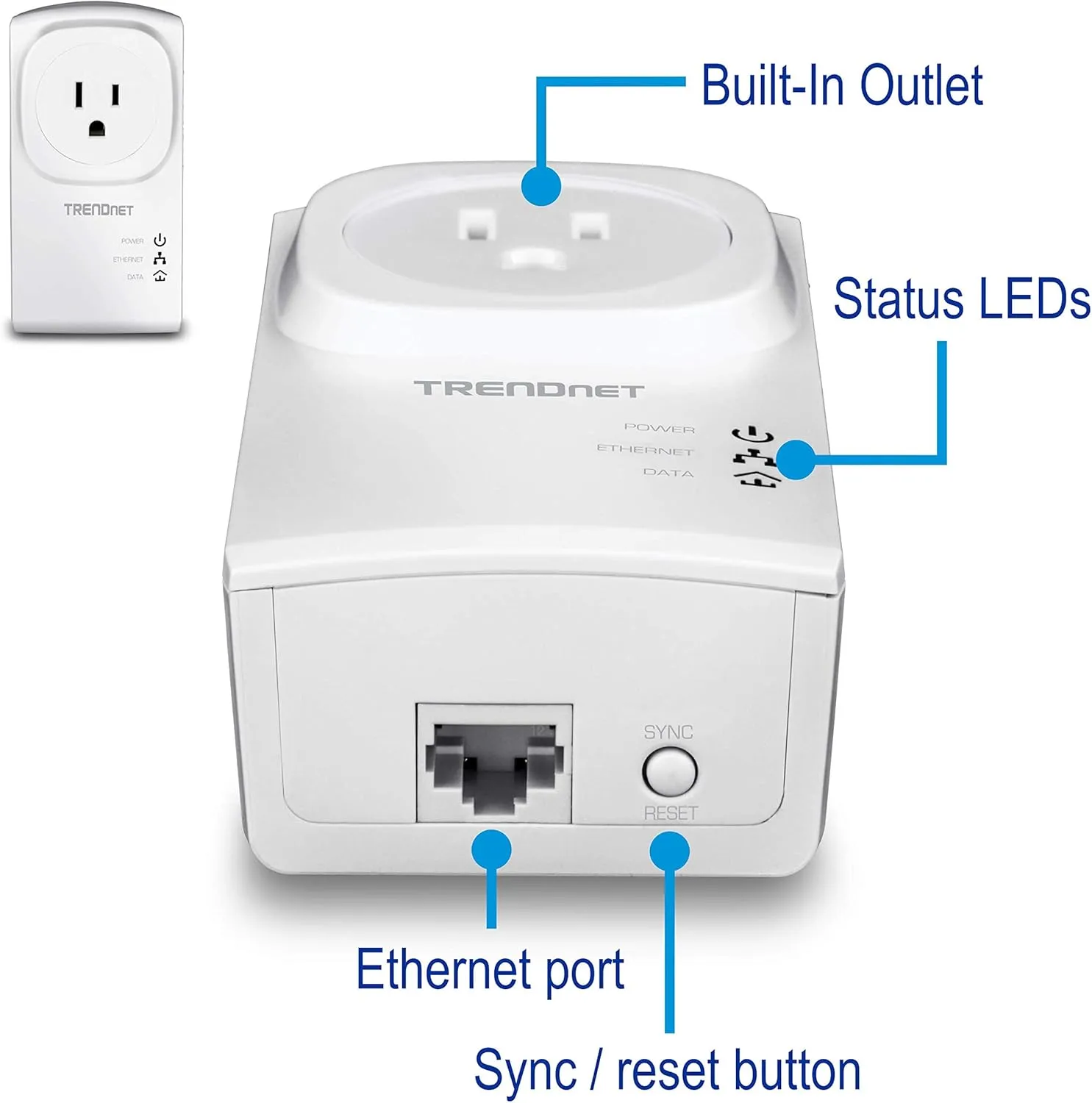 TRENDnet Powerline 500 AV Nano Adapter Kit with Built-in Outlet, Power Outlet Pass-Through, Includes 2 x TPL-407E Adapters, Plug & Play, Ideal for Smart TVs, Gaming, White, TPL-407E2K