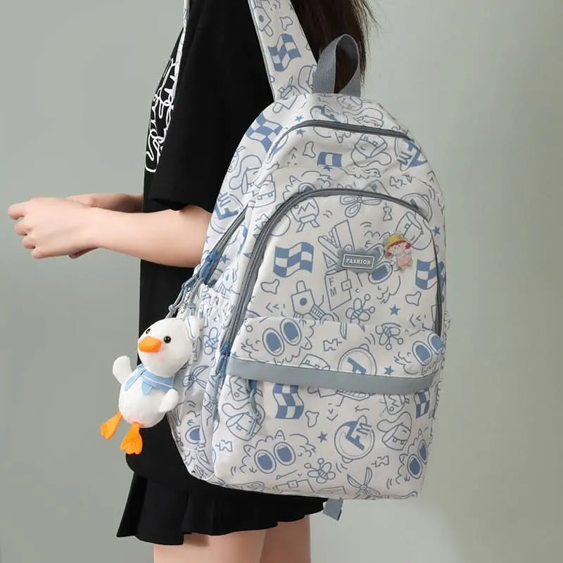 Trendy Graffiti School Backpack – Large-Capacity Bag for High & Junior High Students