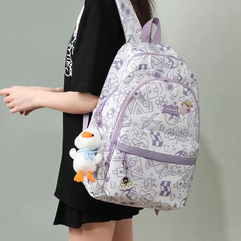 Trendy Graffiti School Backpack – Large-Capacity Bag for High & Junior High Students