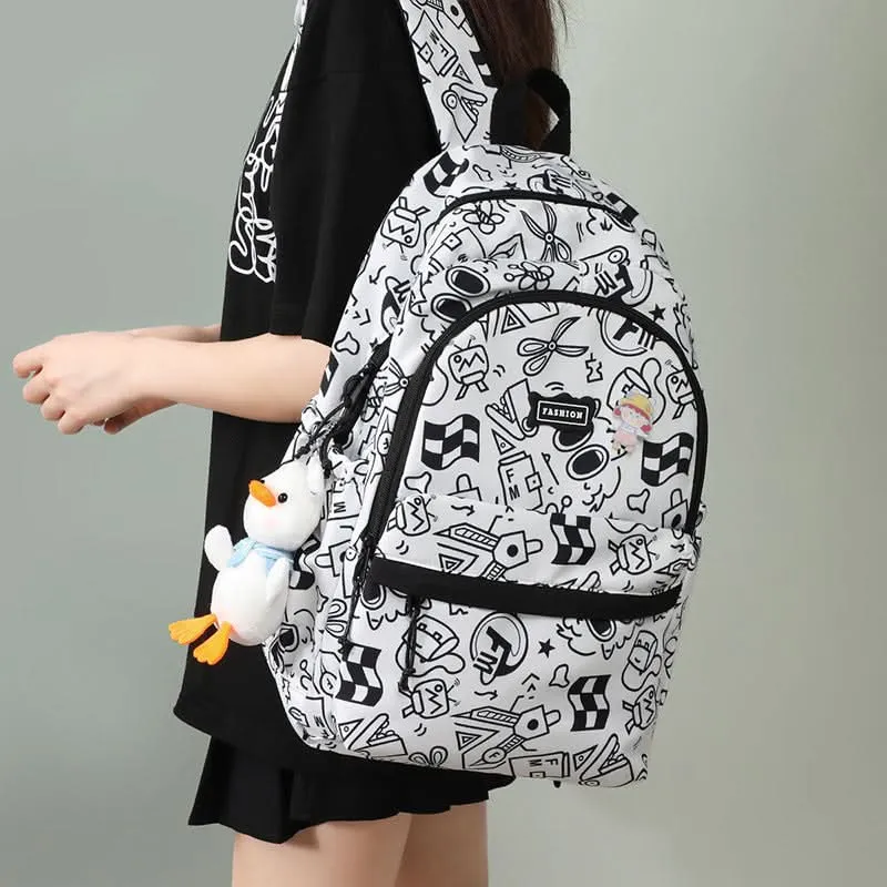 Trendy Graffiti School Backpack – Large-Capacity Bag for High & Junior High Students