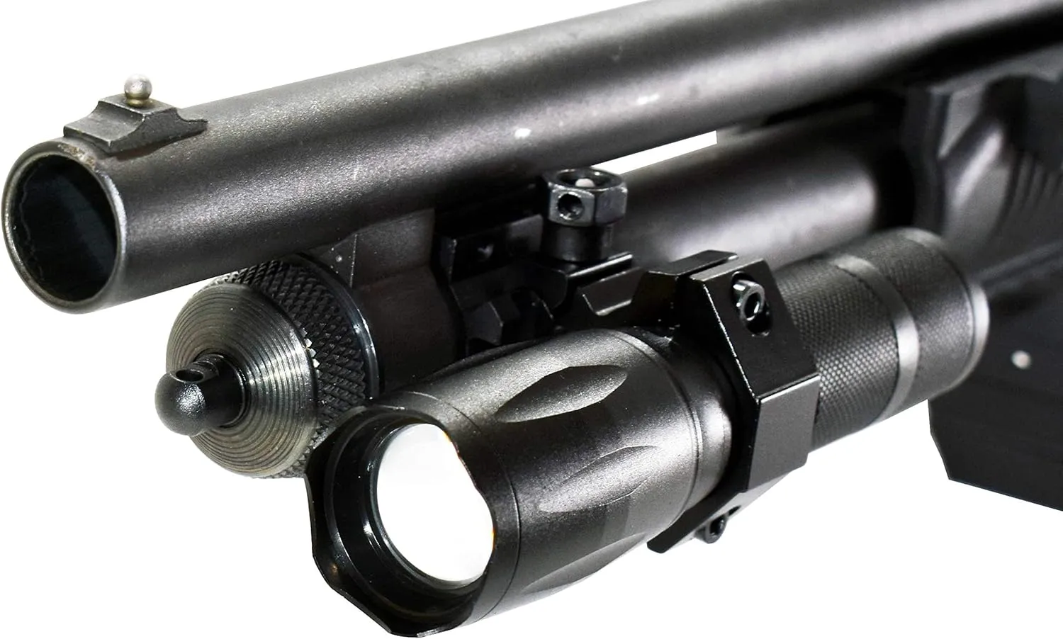 TRINITY 1000 Lumen led 3modes zoomable Flashlight for Maverick 88 12ga Pump Home Defense Tactical Hunting Optics Aluminum Black Picatinny Weaver Mounted Adapter Single Rail Mount.