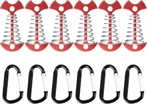TRIWONDER 6pcs Deck Plank Board Tent Stakes Aluminum Spring Anchor Fishbone Guyline Cord Adjuster Tent Pegs with Carabiners for Outdoor Camping Hiking