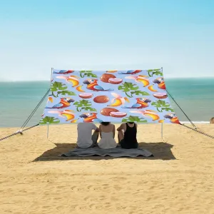 Tropical Parrot Coconuts Leaves Beach Canopy Tent Anti-UV & Wind Resistant, Camping Sun Shelter Easy Setup Portable,Outdoor Shade Tents with Sandbags,Sand Shovels,Ground Pegs & Stability Poles