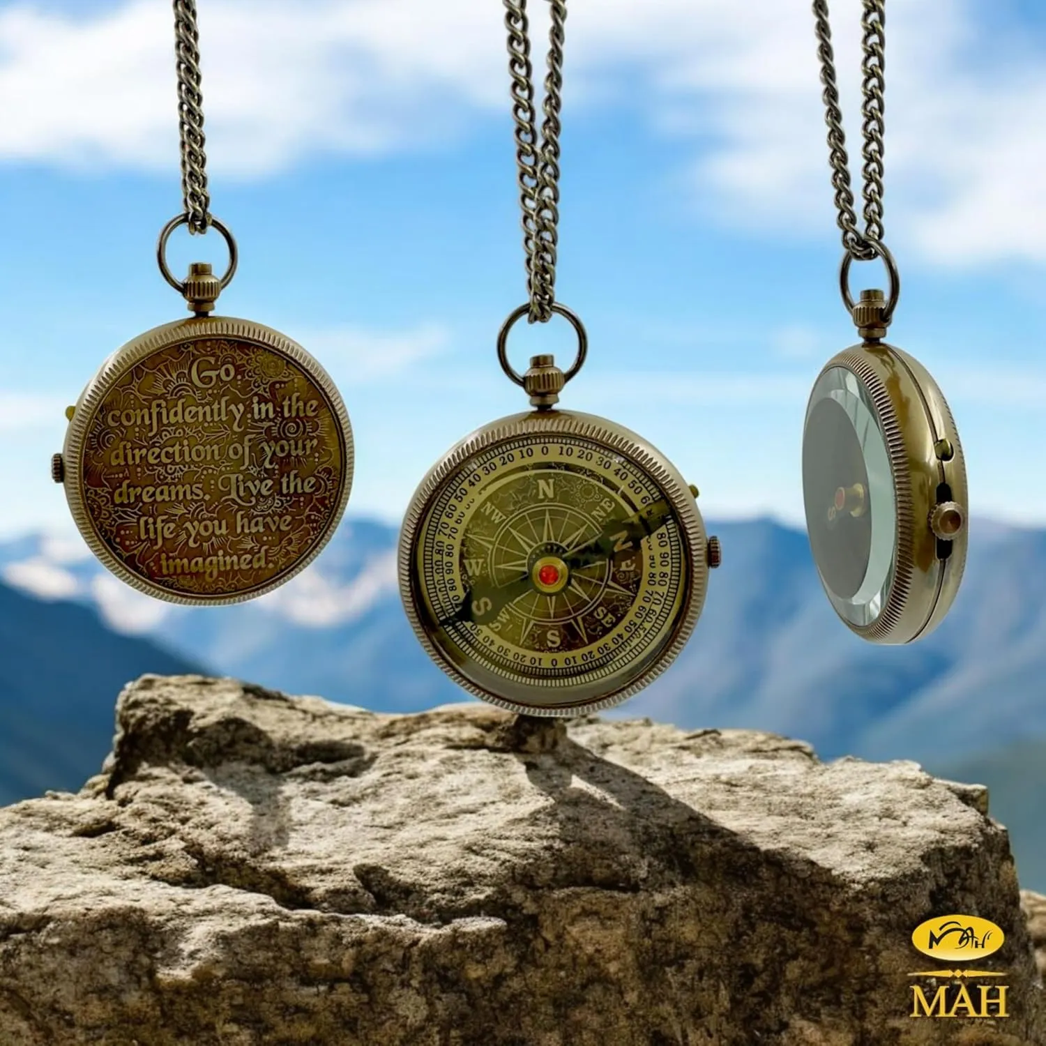True North Compass – Go Confidently in The Direction of Your Dreams – Embossed Brass Compass – Graduation, Confirmation, Birthday, Motivational Gift for Him, Her, Students, Boys, Girls, High School