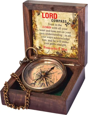Trust in The Lord -Proverbs 3: 5-6 Engraved Compass, Graduation Gifts for Him, Birthday Gifts for Son, Husband, Inspirational, Motivational, Christmas, 2025 Unique Office Decor, Greeting Card Included