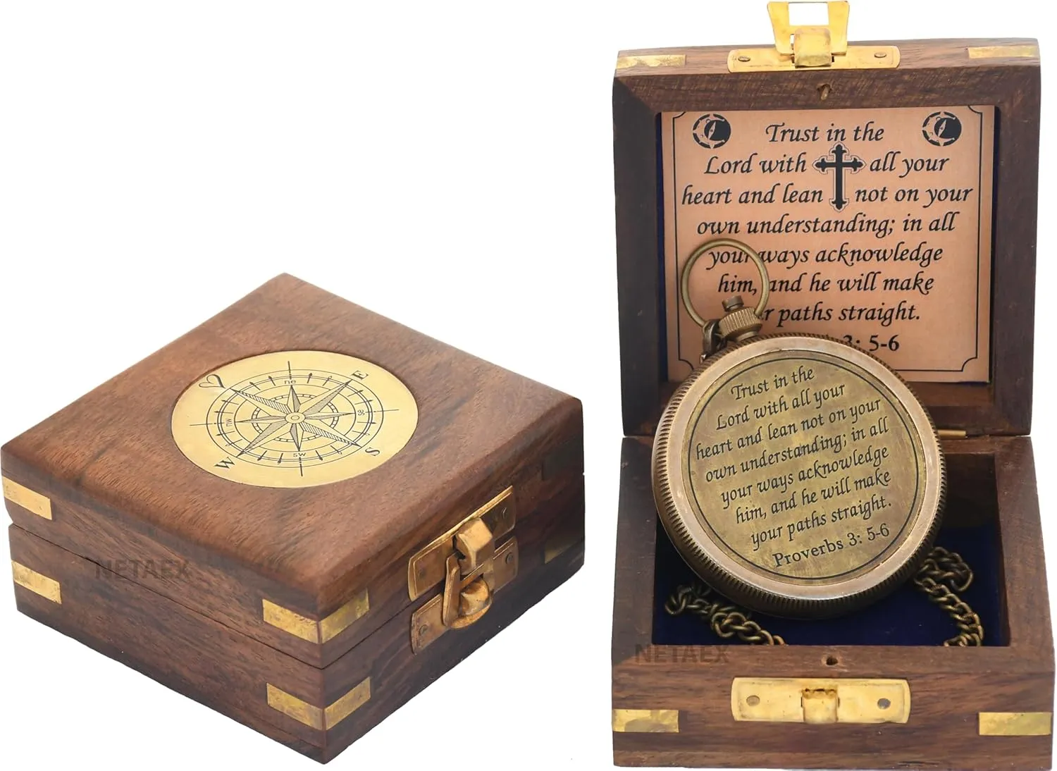 Trust in The Lord -Proverbs 3: 5-6 Quote Engraved Compass | Camping Compass Inspirational Christian Religious Gifts Men Women Catholic 2023 Graduation Gift Boys Girls
