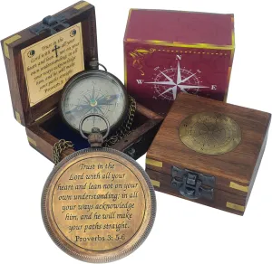 Trust in The Lord -Proverbs 3: 5-6 Quote Engraved Compass | Camping Compass Inspirational Christian Religious Gifts Men Women Catholic 2023 Graduation Gift Boys Girls