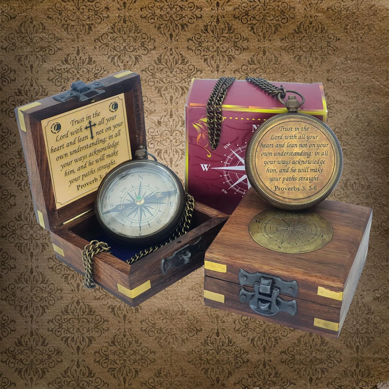 Trust in The Lord -Proverbs 3: 5-6 Quote Engraved Compass | Camping Compass Inspirational Christian Religious Gifts Men Women Catholic 2023 Graduation Gift Boys Girls