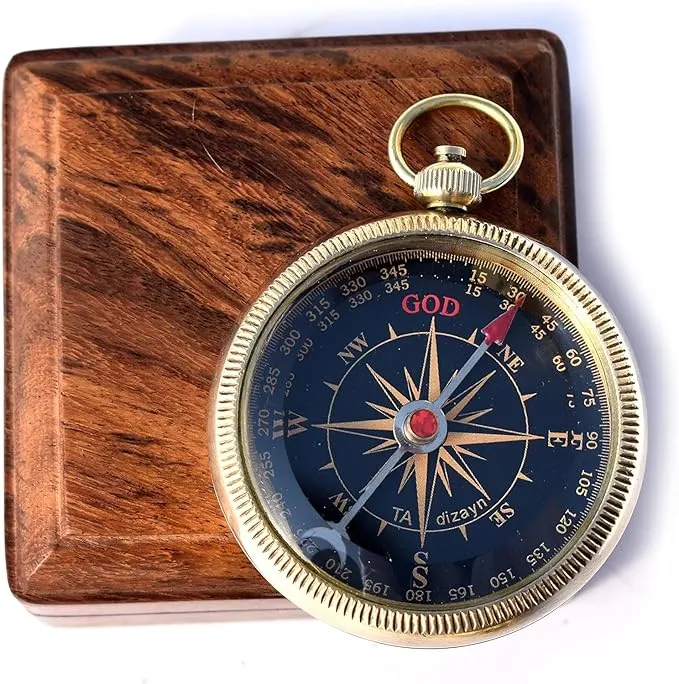 Trust in The Lord with All Your Heart -Proverbs 3: 5-6 Quote Engraved Compass with Wooden Box, Greeting card, Gift Compass, Graduation Day Gifts 2024 Compass for Women Mens Boy Girls