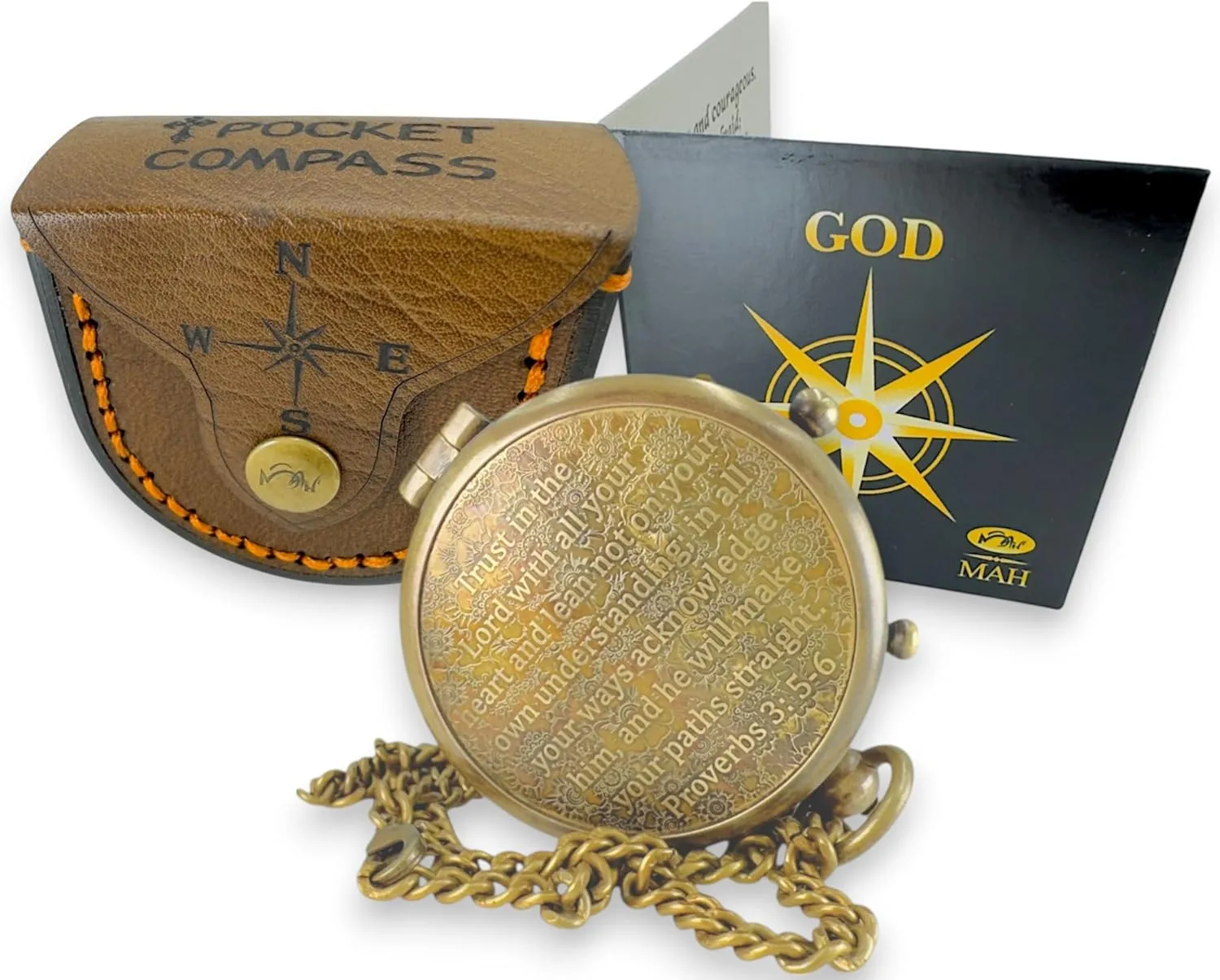 Trust in The Lord with All Your Heart Proverbs 3: 5-6 Quote Handmade Compass Engraved Scripture Prayer Compass Religious Gift for Men & Women.Baptism Confirmation Communion Compass for Boys