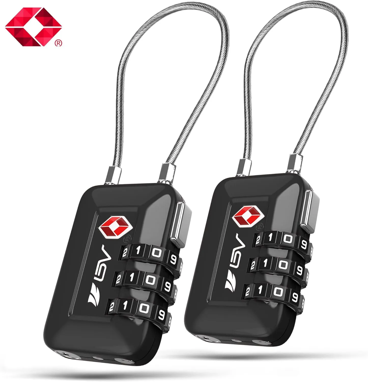 TSA Accepted Luggage Travel Lock, Set-Your-Own Combination Lock for School Gym Locker, Luggage Suitcase Baggage Locks, Filing Cabinets, Toolbox, Case (Black, 2 Pack)