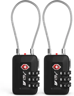 TSA Accepted Luggage Travel Lock, Set-Your-Own Combination Lock for School Gym Locker, Luggage Suitcase Baggage Locks, Filing Cabinets, Toolbox, Case (Black, 2 Pack)