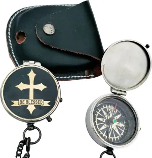 TSWO Religious Gifts - Be Blessed Compass with Leather Case - Christian Gifts for Men, Catholic Gifts, Graduation Gift, Baptism Gift, Inspirational Gifts for Woman, Sentimental Gifts, Birthday Gift