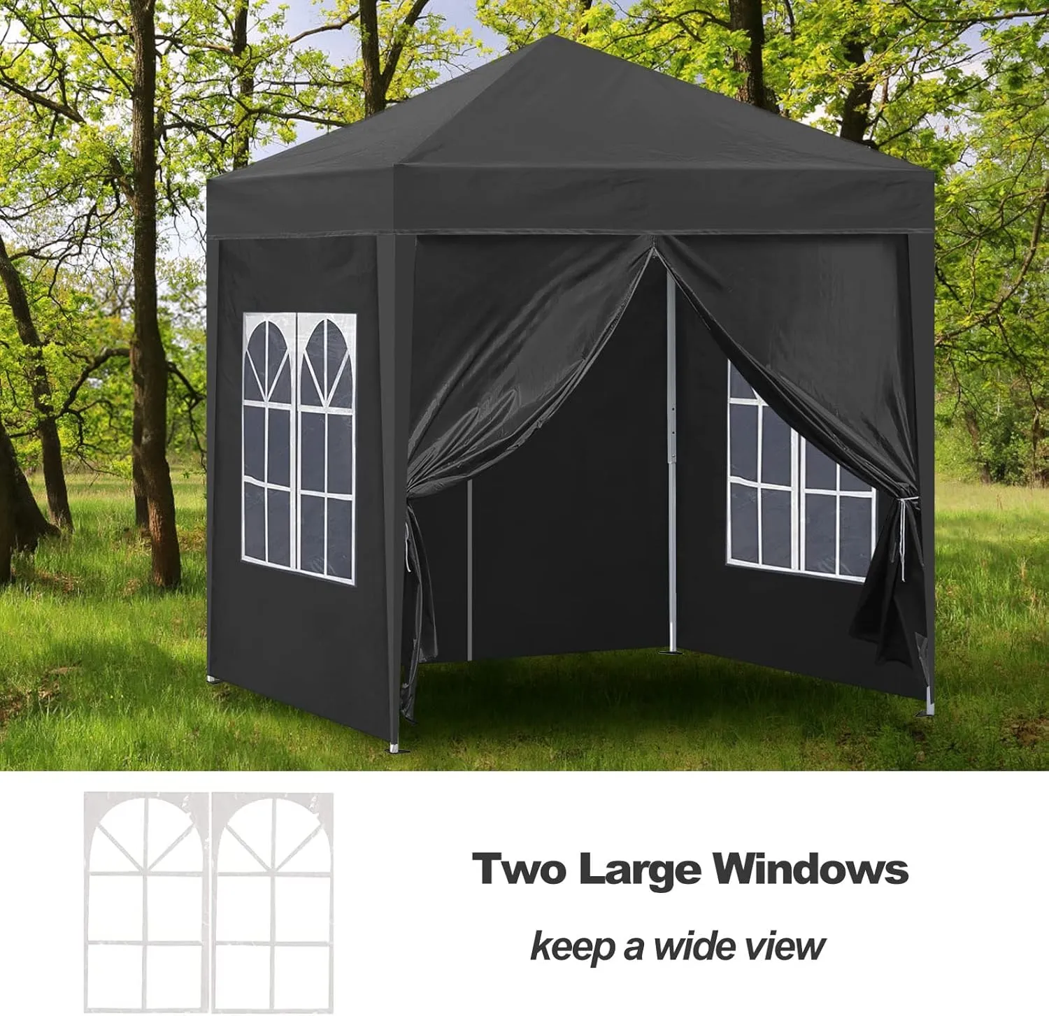 TUKAILAi Portable 10x10ft Pop Up Gazebo, Instant Canopy Water-Resistant Anti-UV Shelter with 4 Side Panels & Carry Bag, Steel Frame Tent for Outdoor Camping Party Event Four Seasons (Black)