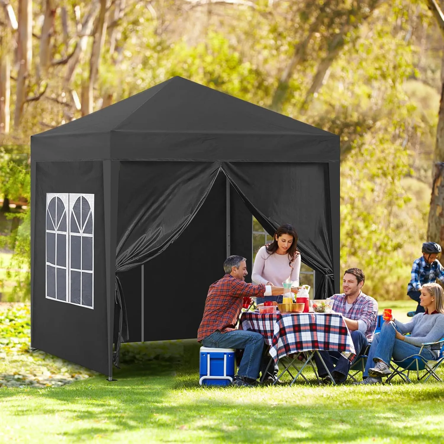 TUKAILAi Portable 10x10ft Pop Up Gazebo, Instant Canopy Water-Resistant Anti-UV Shelter with 4 Side Panels & Carry Bag, Steel Frame Tent for Outdoor Camping Party Event Four Seasons (Black)