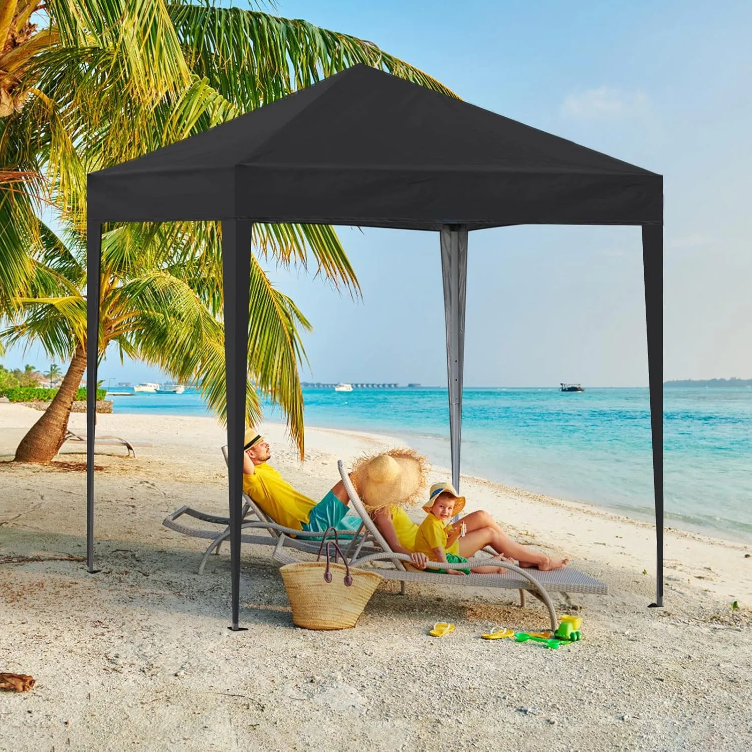 TUKAILAi Portable 10x10ft Pop Up Gazebo, Instant Canopy Water-Resistant Anti-UV Shelter with 4 Side Panels & Carry Bag, Steel Frame Tent for Outdoor Camping Party Event Four Seasons (Black)