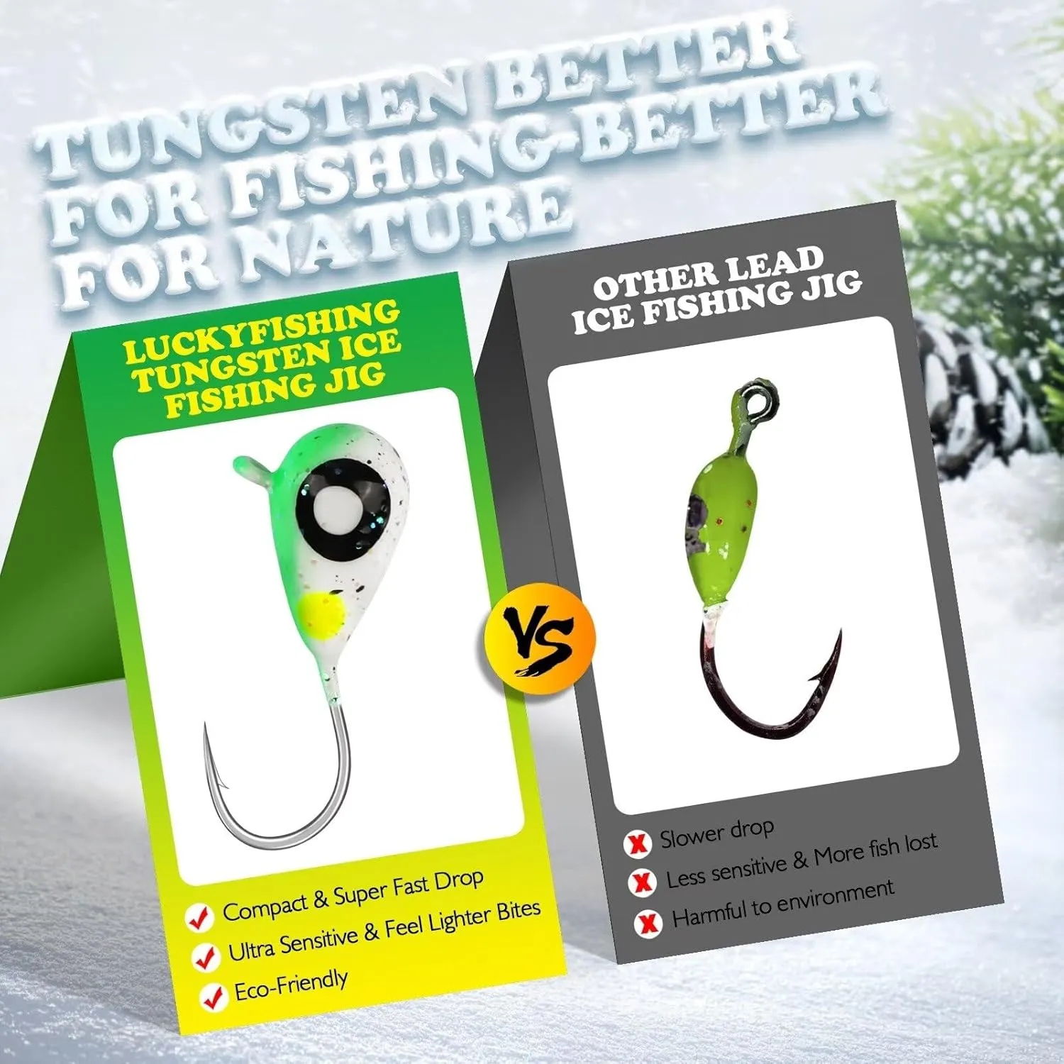 Tungsten Ice Fishing Jigs 20pcs/60pcs Ice Fishing Lures Glow in Dark 1/16oz (1.85g) Crappie Lures Ice Fishing Gear for Panfish Walleye Crappie Ice Fishing Gift