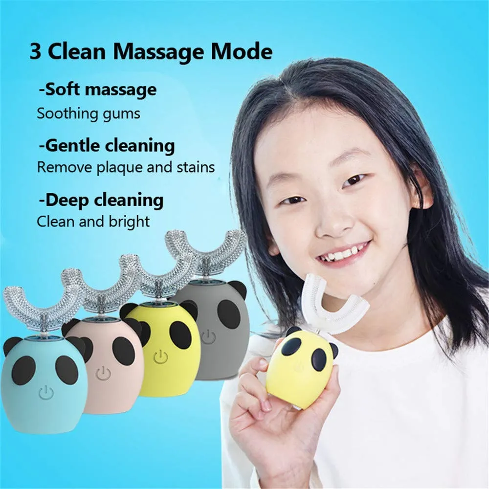 U-Shape Ultrasonic Kids Electric Toothbrush,Automatic Toothbrush with Three Gear Speed Clearning Mode,Cartoon Modeling for Child Toddlers (7/8-15 years, Yellow)
