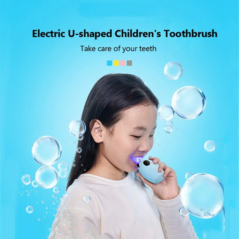 U-Shape Ultrasonic Kids Electric Toothbrush,Automatic Toothbrush with Three Gear Speed Clearning Mode,Cartoon Modeling for Child Toddlers (7/8-15 years, Yellow)