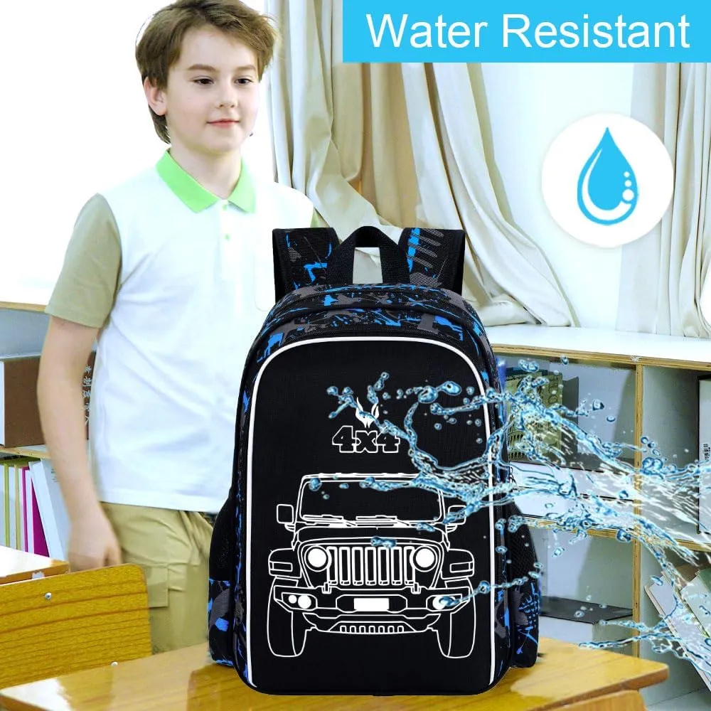 UFNDC 3PCS Boys Truck Backpack, Kids Camouflage Bookbag with Lunch Box, 17" Water Resistant Teen Travel School Bag for Middle Elementary