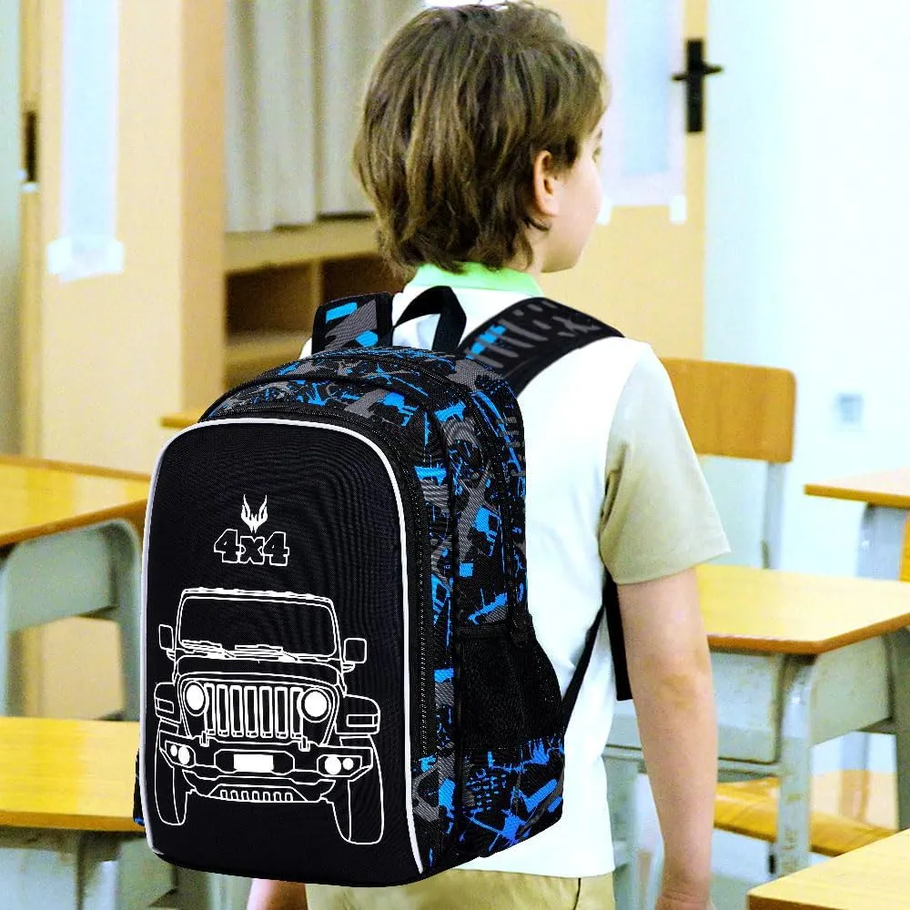 UFNDC 3PCS Boys Truck Backpack, Kids Camouflage Bookbag with Lunch Box, 17" Water Resistant Teen Travel School Bag for Middle Elementary