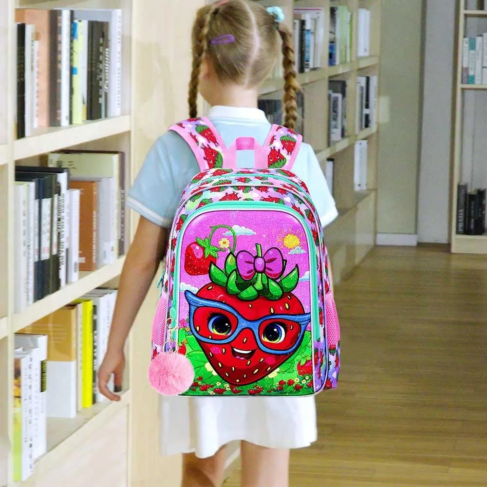 UFNDC 3PCS Girls Backpack, 16" Kids Bookbag with Lunch Box, Water Resistant School Bag for Elementary Preschool Toddler