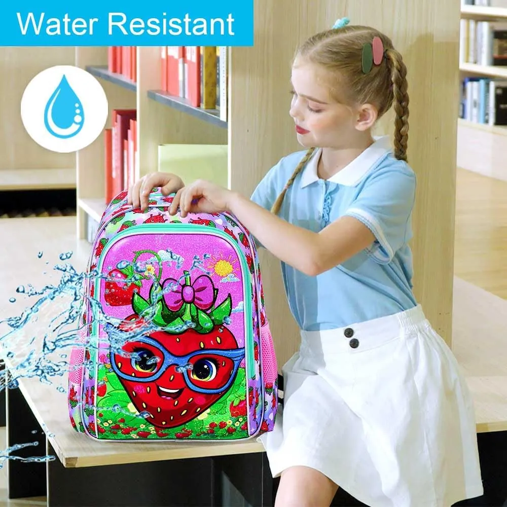 UFNDC 3PCS Girls Backpack, 16" Kids Bookbag with Lunch Box, Water Resistant School Bag for Elementary Preschool Toddler