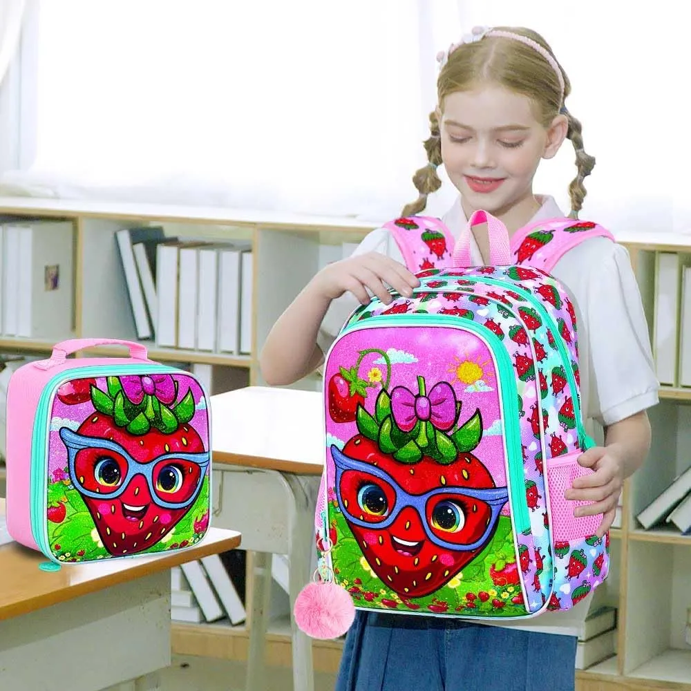 UFNDC 3PCS Girls Backpack, 16" Kids Bookbag with Lunch Box, Water Resistant School Bag for Elementary Preschool Toddler