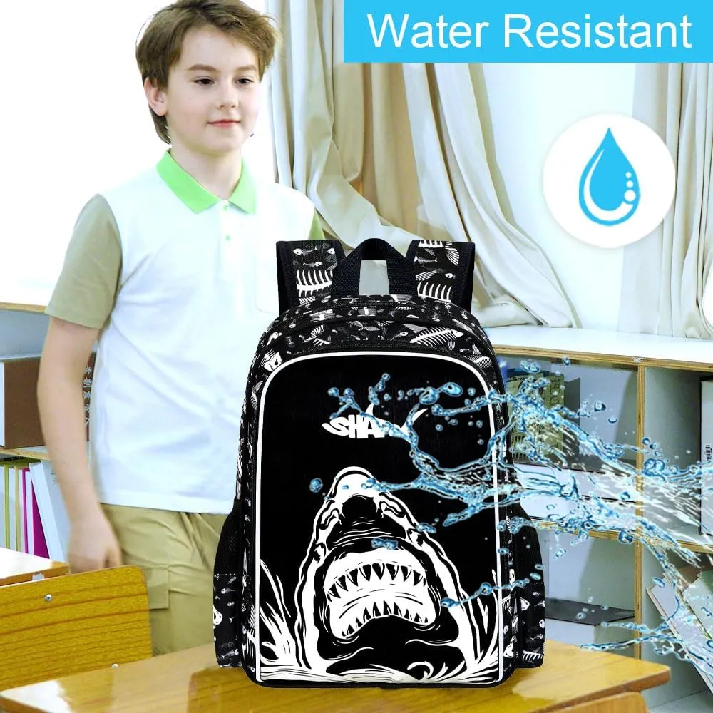 UFNDC 3PCS Shark Bookbag for Boys, Kids Camouflage Bookbag with Lunch Box, 17" Water Resistant Teen Travel School Bag for Middle Elementary